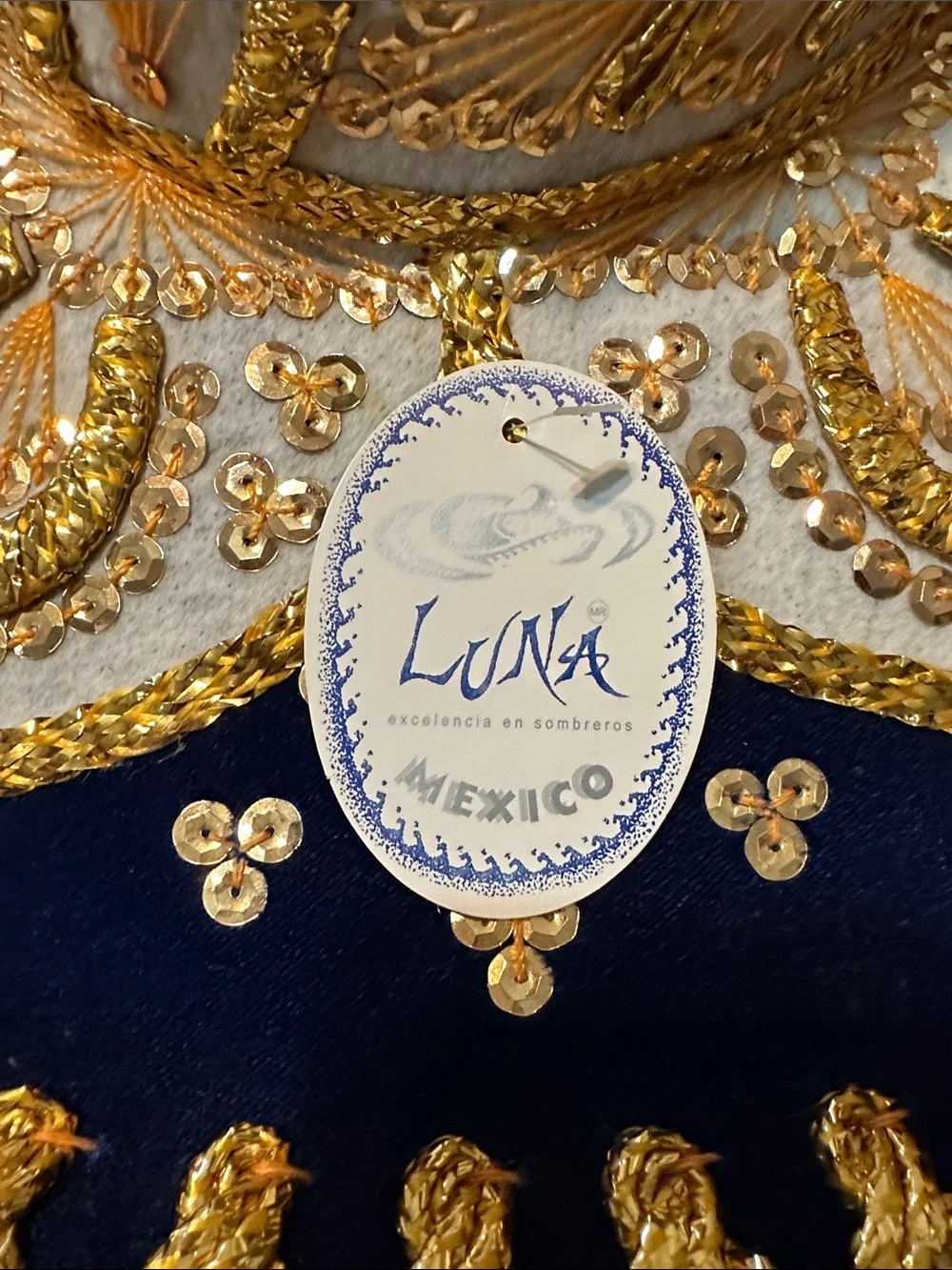 Handcrafted Navy and Gold Mexican Sombrero by Luna